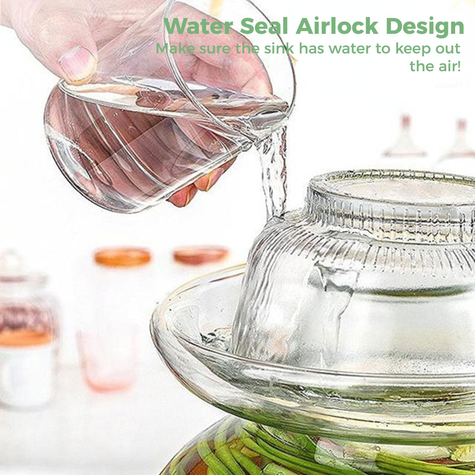 Pickling Jar, Sealed Fermenting Jar Glass with Water Seal Airlock Lid, Traditional Chinese Fermentation Crock, 88oz Large Capacity Pickle Pot for Pickling Kimchi Sauerkraut