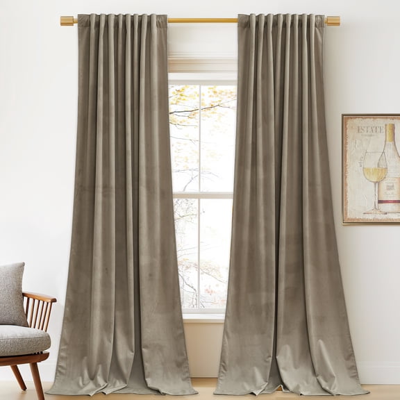 StangH Camel Beige Curtains Velvet, 2 Panels Set, Thermal Insulated Room Darkening Drapes for Bedroom Living Room Home Theater, 52 x 63 Inches