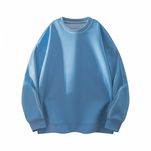 pstuiky camisas de manga larga para hombre, Suéter deportivo informal de manga larga con cuello redondo y color liso para hombre camisetas de hombre m