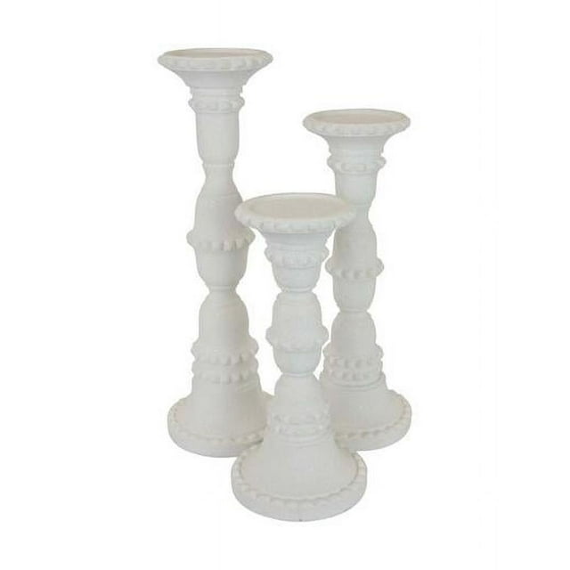 Benjara BM310057 Grands Piliers & Lourd Support de Bougie Accent de Base&44; Résine Blanche - Lot de 3