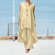 thumbnail image 4 of Pantalones Conjunto de 2 piezas de algodón y lino, ropa informal, blusas de cuello redondo para mujer, conjunto de pantalón, traje de playa Ygjytge Caqui T XXL para Mujer, 4 of 6