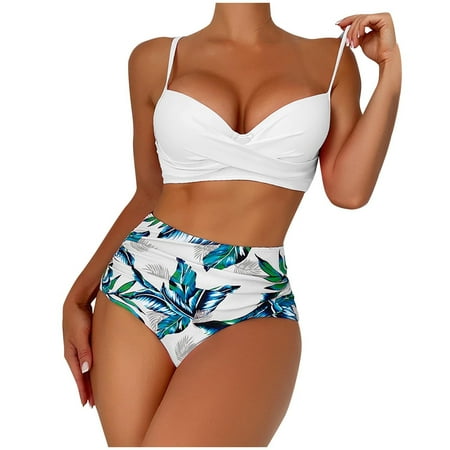 Zuesphe Womens Swimsuits One Piece Modest Cheeky Bikini Sets for Women White 2025 Swimwear Women Plus Size Modest Tankini Tops for Women Flounce Halter Clearance Sales