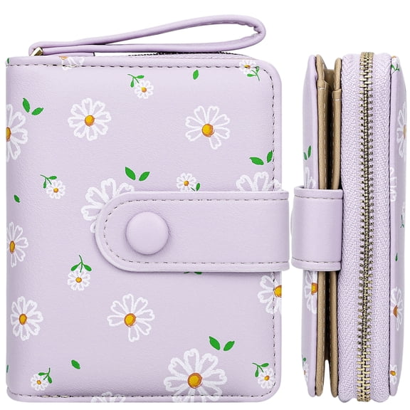 Farcauo Womens Wallet Cute Small Wallets for Women Purple Women's Wallet Kawaii Flower Card Wallets for Women Ladies