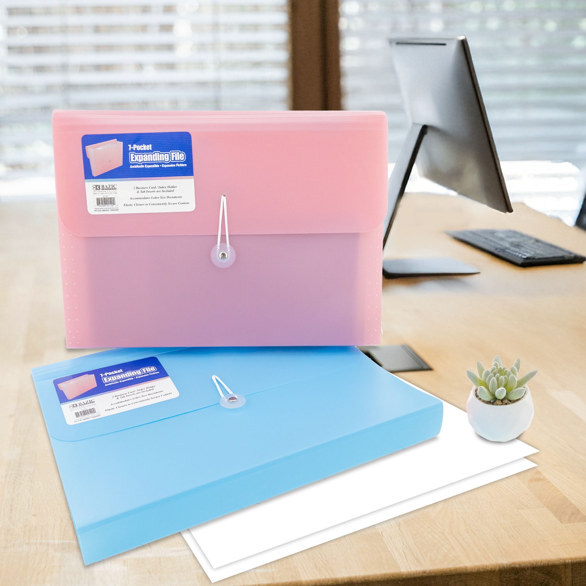 BAZIC Expanding File Folder 7 Pockets w/A-Z Tab Monthly Tabs, Pastel Document Organizer, 6-Pack