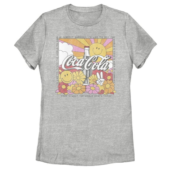 Women's Coca Cola Unity Square Lyrics Logo  Graphic Tee Athletic Heather 2X Large