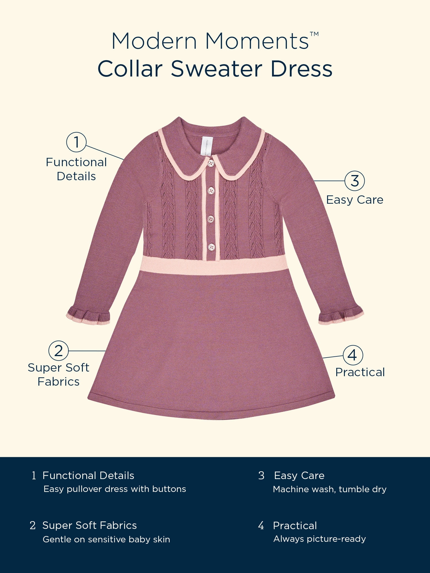 Modern Moments By Gerber Toddler Girl Collar Sweater Dress, Sizes 12 Months - 5T
