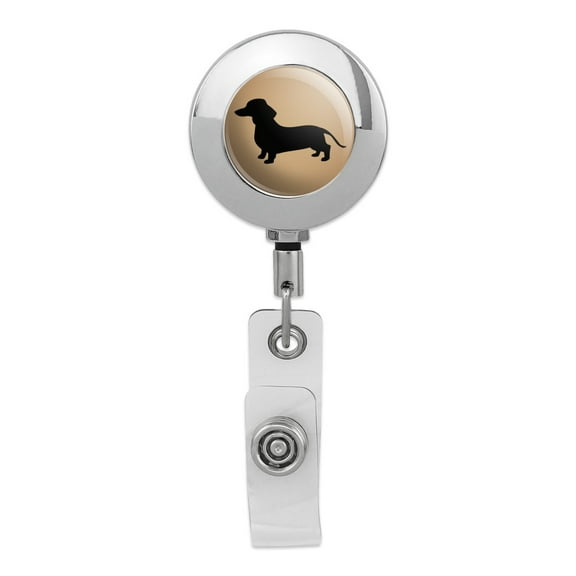Dachshund Wiener Dog Retractable Reel Premium Metal Chrome Badge ID Card Holder Clip