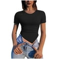 thumbnail image 2 of Wiyuqeen Women's Irregular Hem Crop Tops Solid Color Crewneck Short Sleeve T-Shirts Soft Breathable Slim Fit Sport Blouses Basic Summer Going Out Tees, 2 of 6