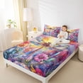 thumbnail image 4 of jejeloiu Wild Animal Dragonfly Queen Sheet Sets,Rainbow Flower Floral Bed Set For Girls Kids 4pcs, 4 of 7