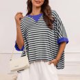 thumbnail image 4 of hxobax Womens Oversized Striped Tshirts Cute Colorblock Crewneck Tunic Tops Short Sleeve Summer Tees, 4 of 7
