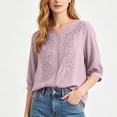 thumbnail image 5 of Womens Summer Cotton Linen Tops Elbow Length Sleeve V Neck Tshirts for Women Lightweight Pullover Casual Tees, 5 of 6