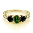 thumbnail image 2 of Gem Stone King 1.92 Ct Green Chrome Diopside Black Diamond 18K Yellow Gold Plated Silver Moissanite Ring (Size 5), 2 of 4