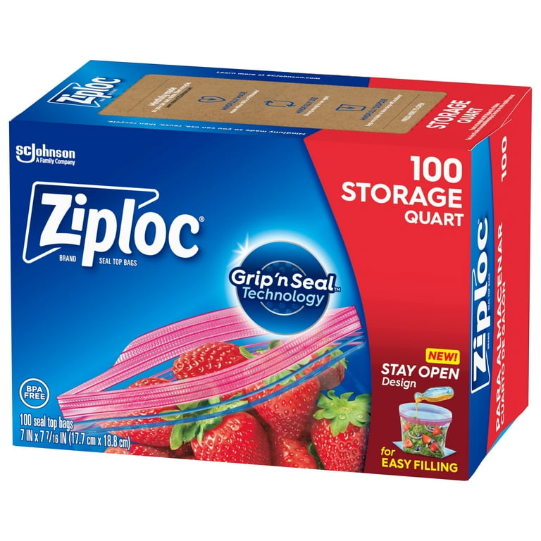 Ziploc® Brand Freezer Bags with New Stay Open Design, Quart, 100