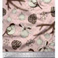 thumbnail image 1 of Soimoi Pink Rayon Fabric American Robin & Baubles Christmas Print Fabric by The Yard 42 Inch Wide, 1 of 1