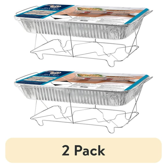 (2 pack) 10-Piece Disposable Chafing Buffet Set with Fuel-Food Warming Kit-Catering, Parties & Events-Includes Silver Racks, Aluminum Trays, Utensils & Gel Fuel, Party Dimensions Brand.