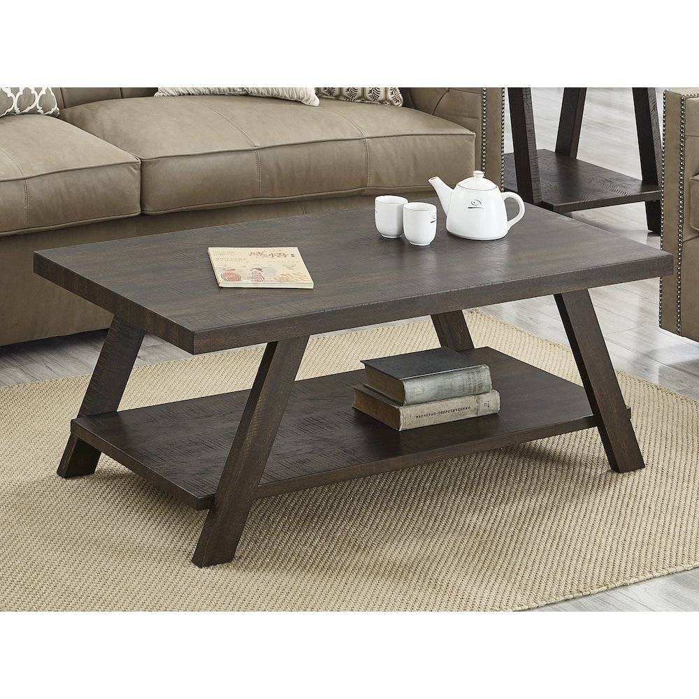 Roundhill Furniture Athens Wood Coffee Table with Shelf Weathered Espresso