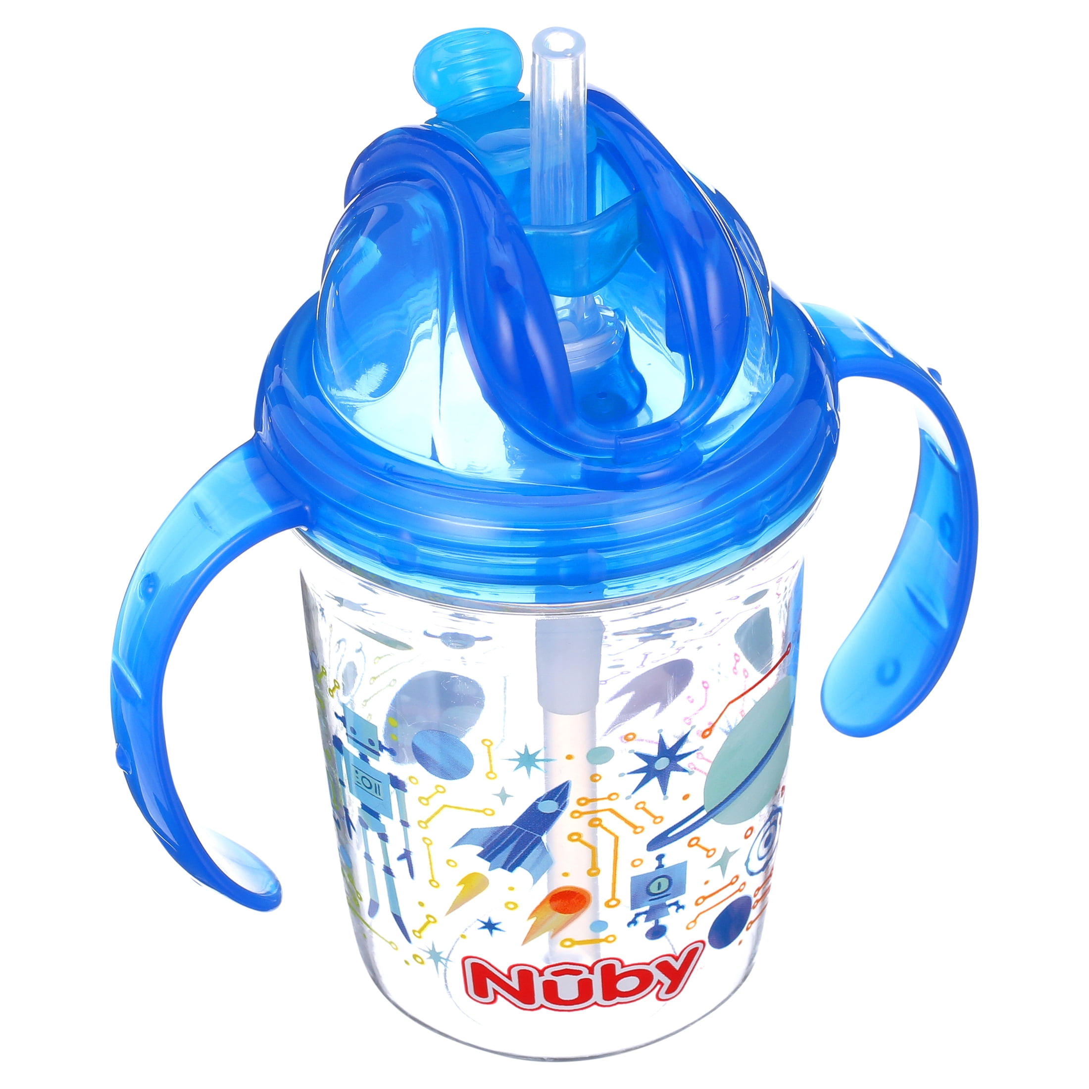 Nuby FlipNSip Silicone Straw Cup with Handles, Blue