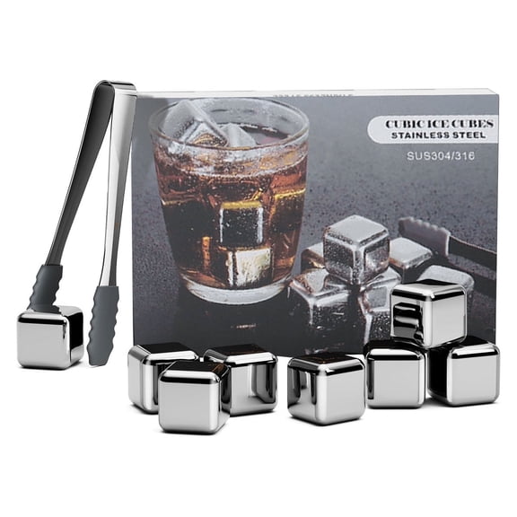 RYLZX Whiskey Stones, 8 Packs Stainless Steel Whiskey Chilling Rocks, Reusable Metal Ice Cube for Drinking, Cool Birthday Gift for Men Dad, Father, Beer Lover, Bourbon, Scotch, Gin, Beverage, Freeze