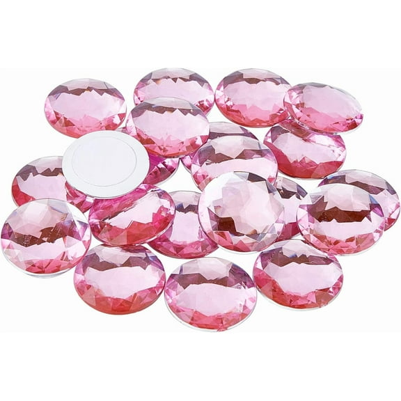 50Pcs 30mm Flat Back Round Acrylic Rhinestone Self-Adhesive Plastic Circle Gems Stick On Jewels(Pink)