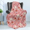 thumbnail image 4 of Cartoon Soft Flannel Fleece Throw Blanket, Teapots Cups with Polka Dots Patterns Cherries Cakes Tea Coffee Pattern, Cozy Plush for Indoor and Outdoor Use, 50" x 70", Pink Orange and Red, by Ambesonne, 4 of 5