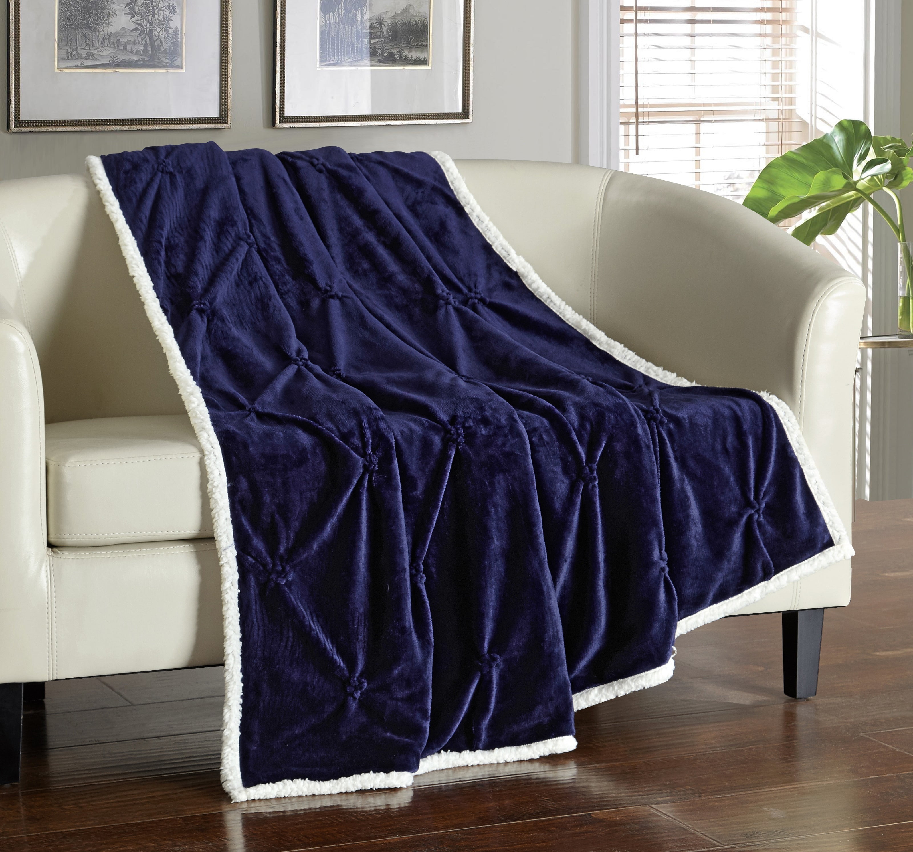 Chic Home 1Piece Barbuda Pinch Pleated Sherpa Lined 50x60" Throw