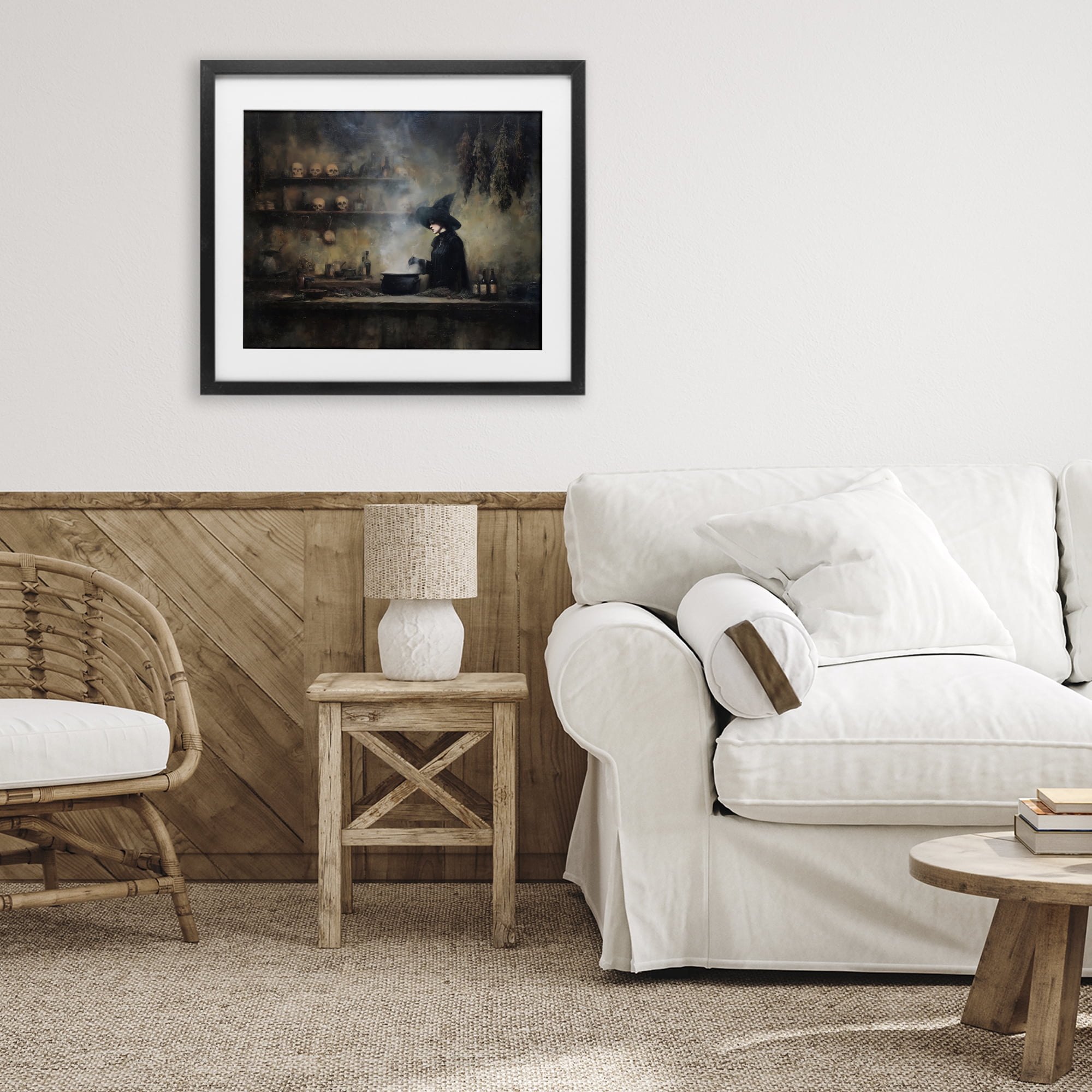 Witch's Cauldron Brew Black Framed Print Under Glass, design by Arlington Prints