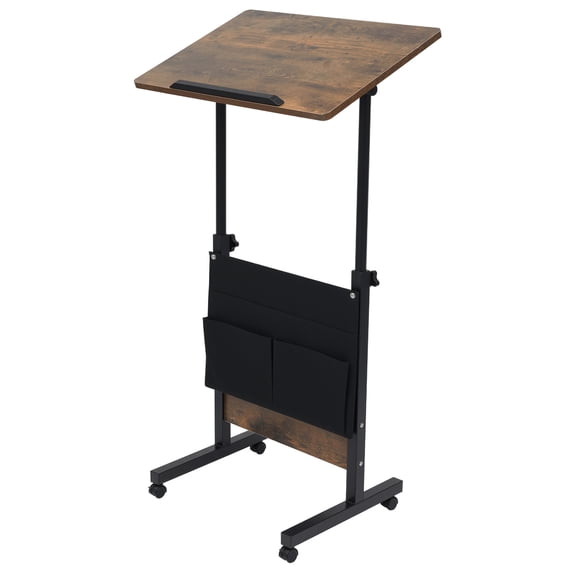 ChicHomey Adjustable Height Standing Desk,360° Swivel Wheels Storage Bag,Brown Portable Laptop Desk for Home Office Study Workspace
