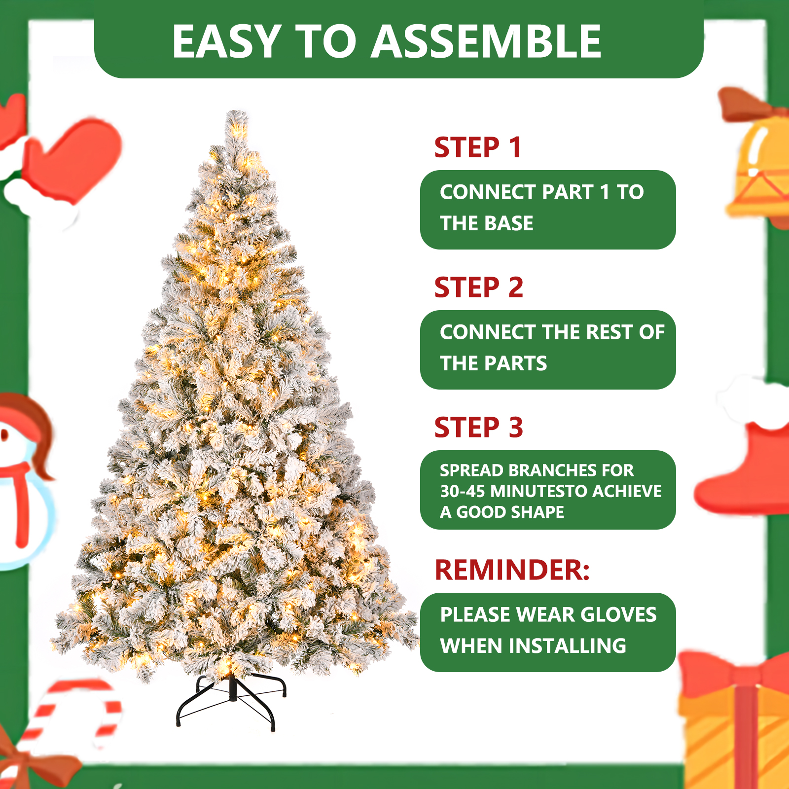 TBKLEY 6ft Prelit Premium Artificial Hinged Christmas Tree with 250 Warm Lights and 1000 Branch Tips