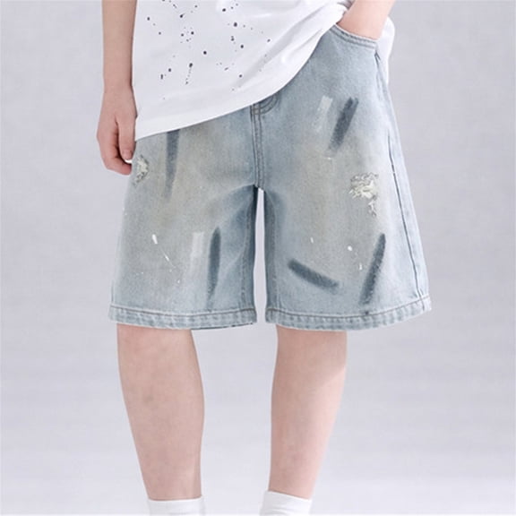 UACY Jorts for Boys, Y2k Baggy Loose Wide Leg Denim Shorts, Trendy Jean Shorts with Pockets, Casual Streetwear (Blue, 5-6 Years)