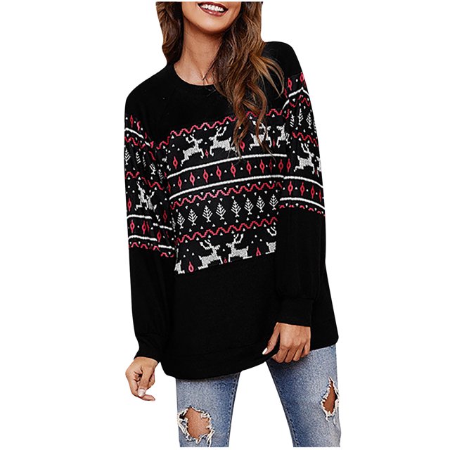 Moda mujer Navidad Casual manga larga cuello redondo señoras Tops sudaderas Fridja fhghd806