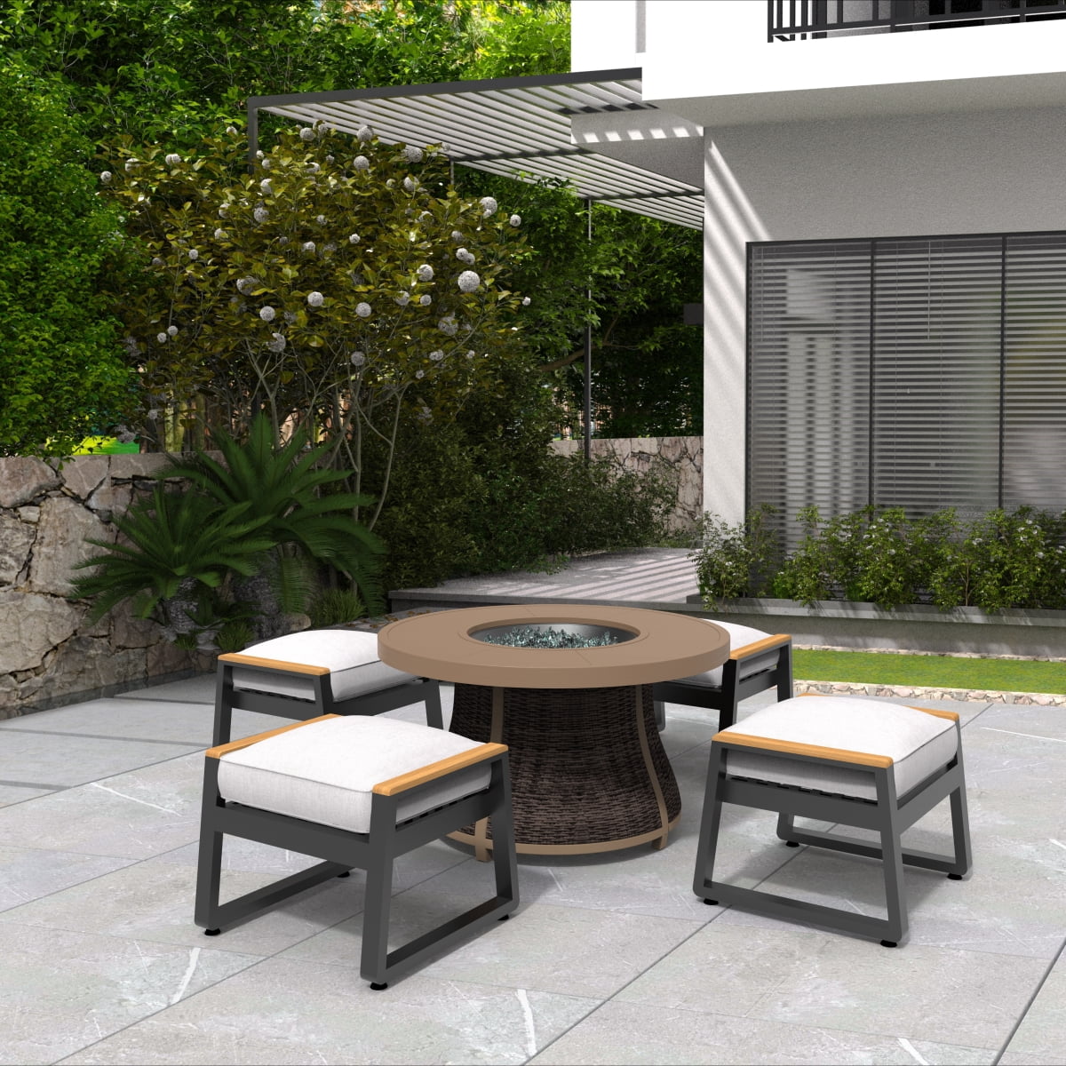 HomeRoots 535139 42 in. 50000 BTU Brown Aluminum Natural Gas Round Fire Pit Table with Cover