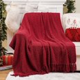 thumbnail image 5 of Battilo Dark Red Throw Blanket for Couch Bed,Knitted Christmas Red Throws for Home Decor,50"x60", 5 of 9