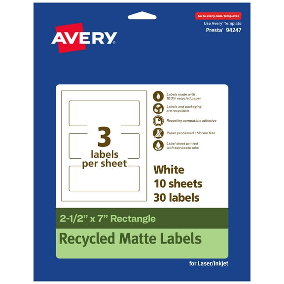 Avery EcoFriendly Rectangle Labels, 2-1/2" x 7", 30ct