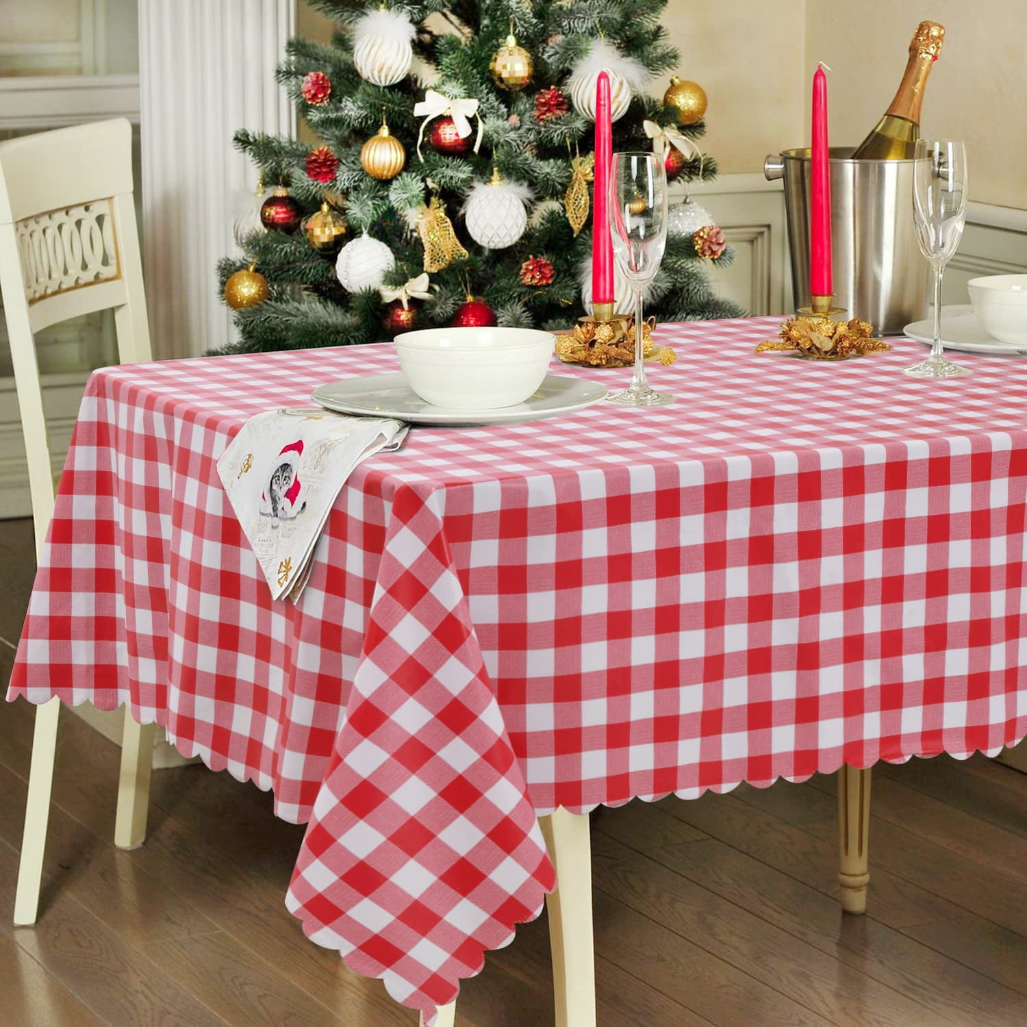 Tablecloths 54 x 72 Inch Waterproof Stain Resistant Checkerboard Polyester Rectangular Table Cover for Outdoor Picnic Kitchen Dining
