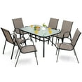 thumbnail image 2 of Costway 7PCS Patio Dining Set 6 Stackable Chairs Glass Table Umbrella Hole Yard, 2 of 9