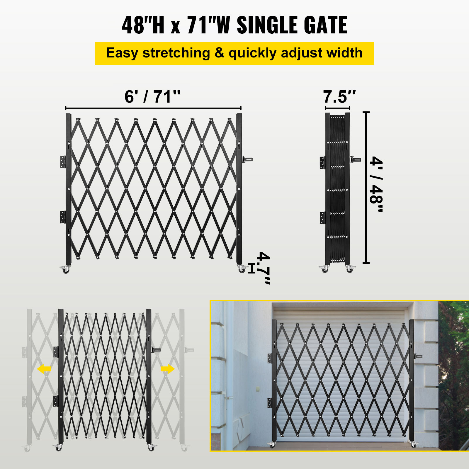 BENTISM Single Folding Security Gate Folding Door Gate 75