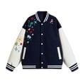 thumbnail image 4 of IWRICH Men's Teen 20s Fashion Streetwear Varsity Jacket Color Block Letter Graphic Leather Baseball Coats Dark Blue S, 4 of 4