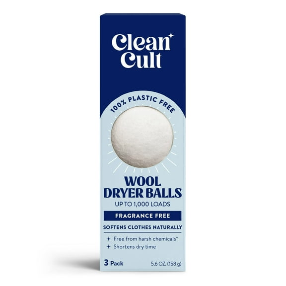 Cleancult Dryer Balls Reusable, 100% New Zealand Wool, Hypoallergenic, Unscented, 3 Pack