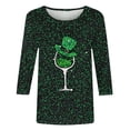 thumbnail image 3 of Camisetas de Manga Larga de las Mujeres Día de San Patricio Impreso Cuello Redondo, Suelto 3/4 Manga Top Casual, 3 of 5