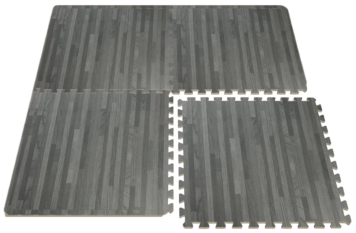 18pcs Gray Wood Grain Floor Mat Flooring Tiles Yoga Mat for Home Playroom 