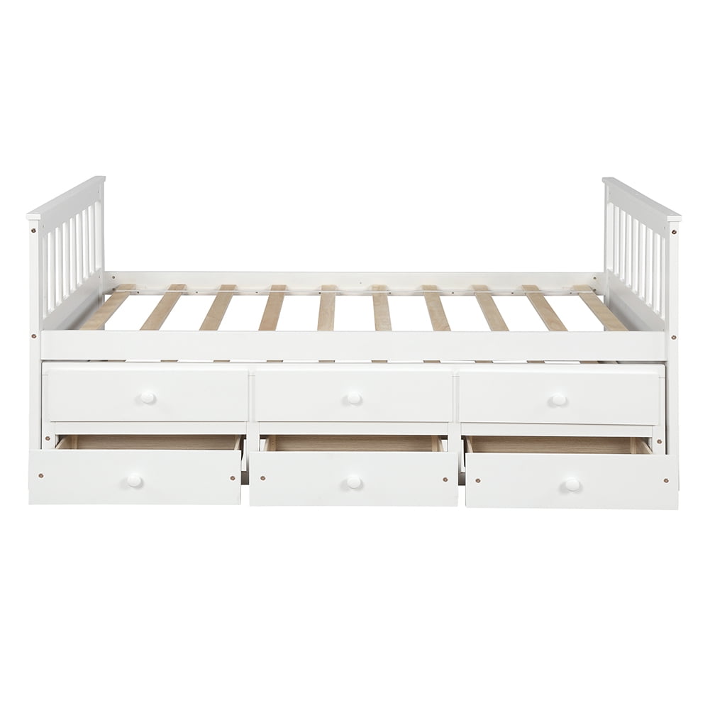 Lowestbest Solid Wood Captain's Bed, Twin Daybed with Trundle Bed and 3 Storage Drawers