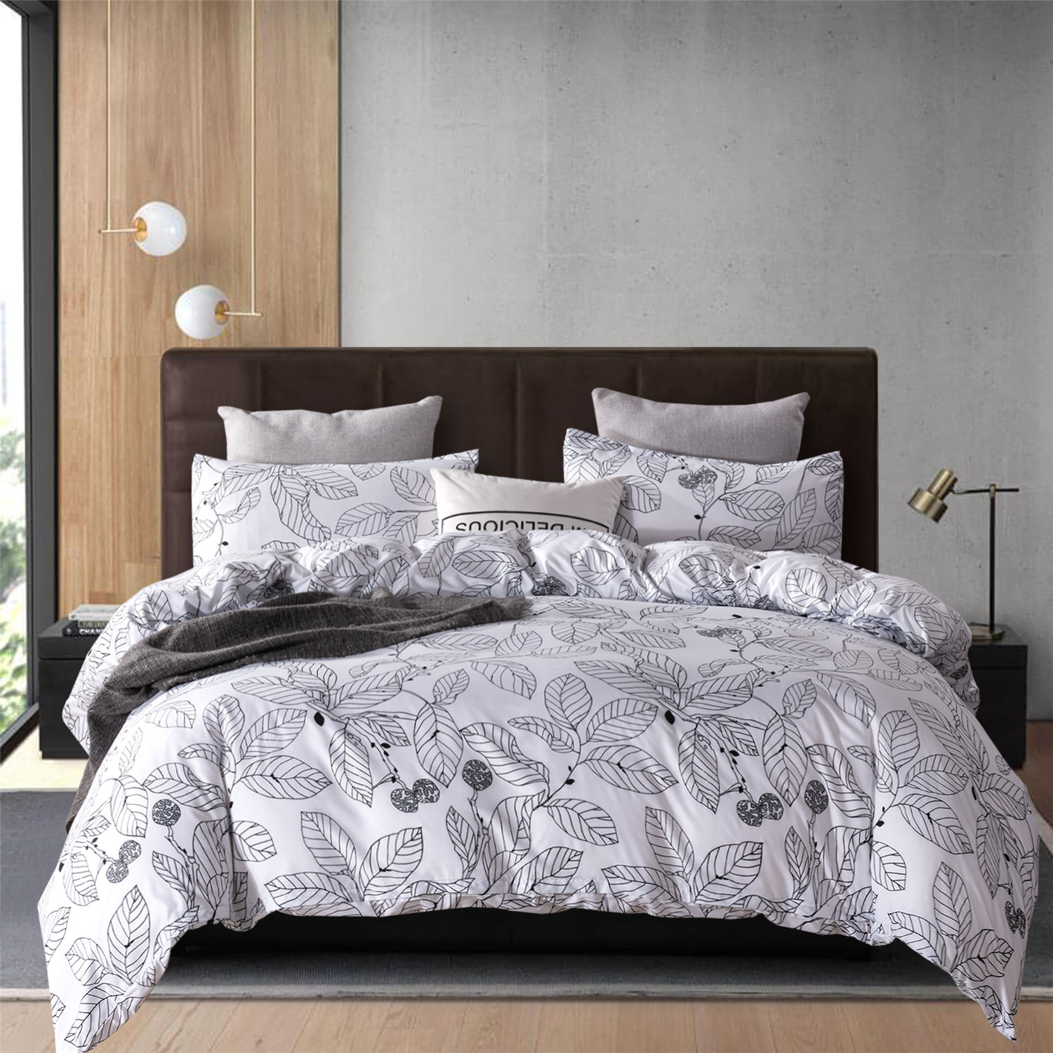Black And White Leaves Duvet Cover Set,Microfiber Soft Leaves Printed