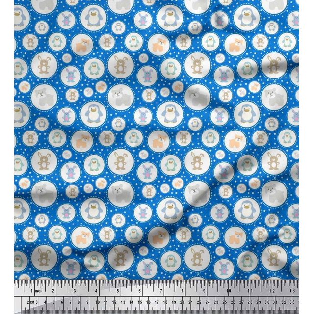 Soimoi Rayon Fabric Star & Cute Animals Kids Decor Fabric Printed Yard 42 Inch Wide