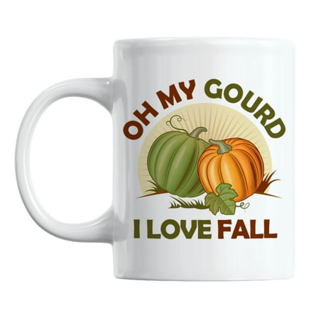 Oh My Gourd, I Love Fall White Ceramic Autumn Lover Coffee & Tea Mug Cup (11oz)