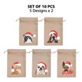 thumbnail image 3 of WIRESTER 10 Pieces Gift Bags Christmas Drawstring Bag Christmas Linen Fabric Drawstring Bag Washable Xmas Bag for Candy Wrapper Christmas Party Favor - Dog Cat With Christmas Hat, 3 of 7