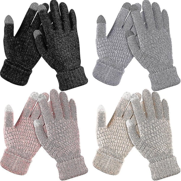 4 pares de guantes de invierno para mujer con pantalla táctil, cálidos guantes de punto con forro polar elásticos