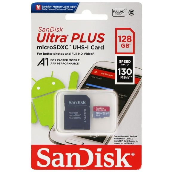 SanDisk Ultra Plus microSDXC UHS-1 Card with Adapter - 128GB - (130MB/s)