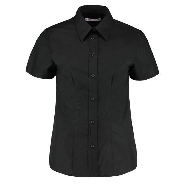 Kustom Kit- Camisa Oxford de manga corta de trabajo para mujer (Negro)