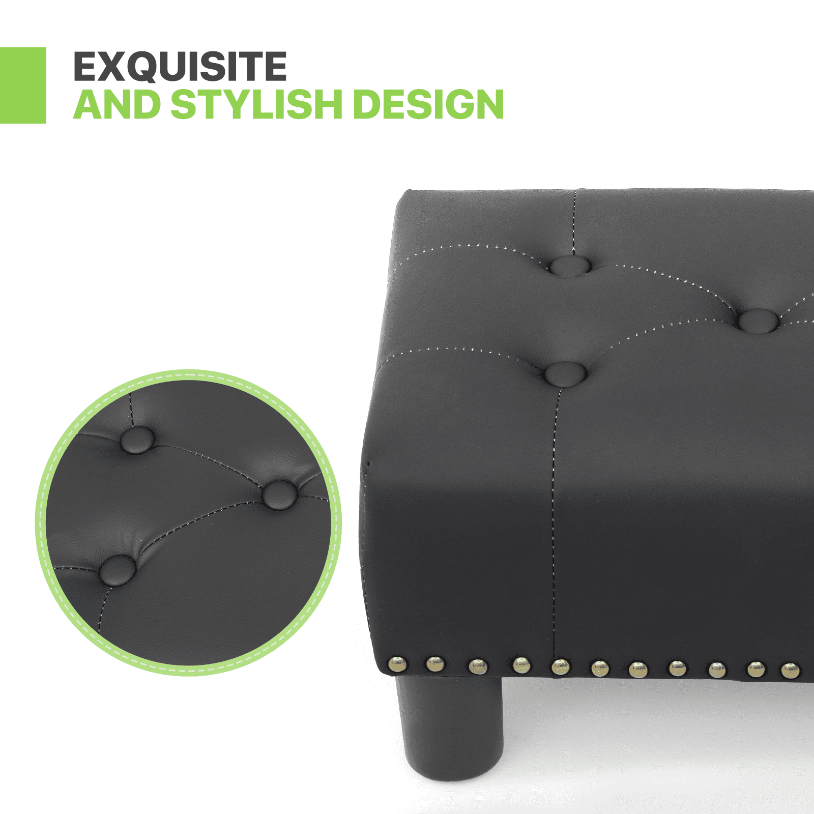 Magshion Foot Stool Ottoman with Padded Seat, Modern PU Leather Footrest, Rectangular Seat Stool, Black