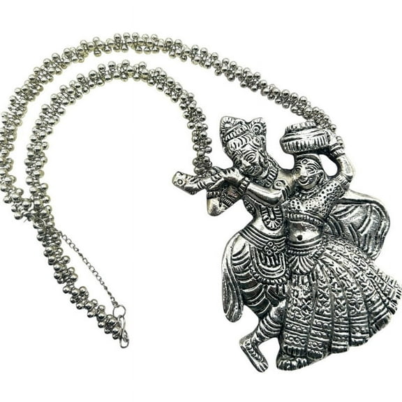Kajaro Designs Jewels Radha Krishna oxidized pendant necklace for women | Hindu god jewelry for navratri | Fashion jewelry for weddings